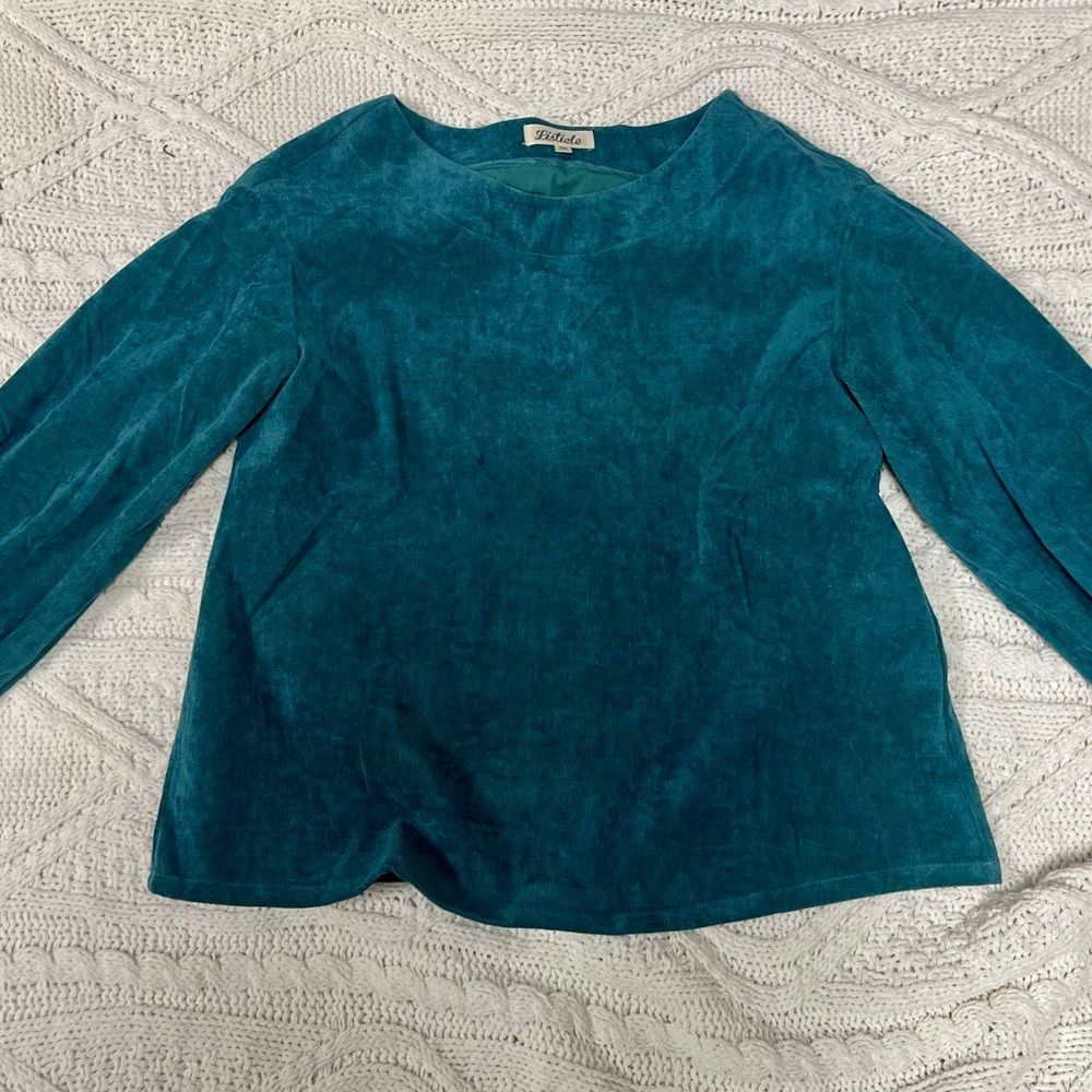 Listicle Teal Velvet Long-Sleeve Top